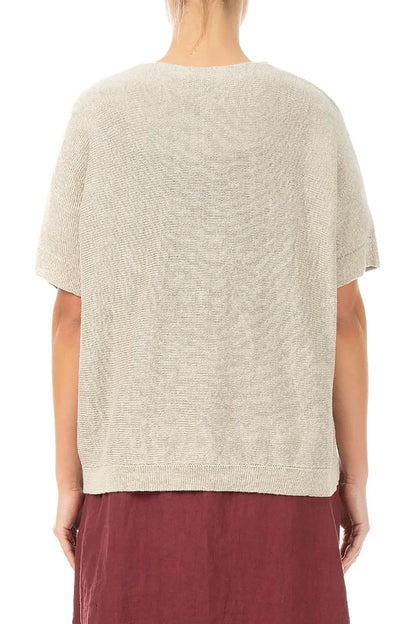 Floral Detail Natural Linen Knit Blouse 2
