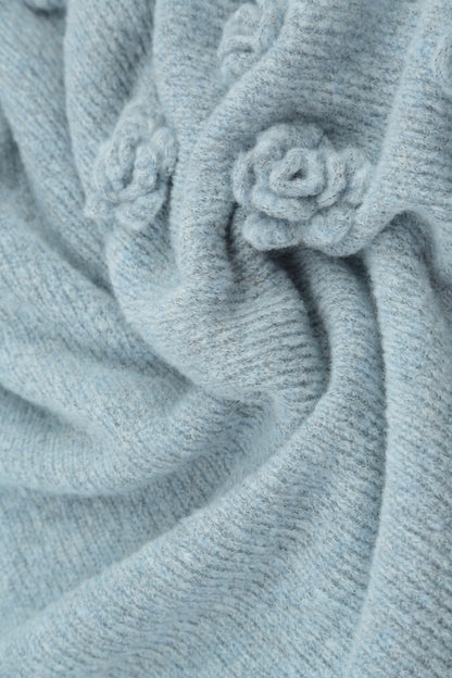 Flowers Silver Blue Wool Sweater 5