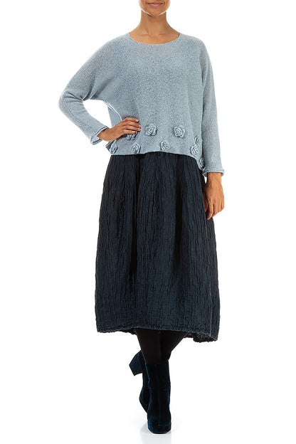 Flowers Silver Blue Wool Sweater 4