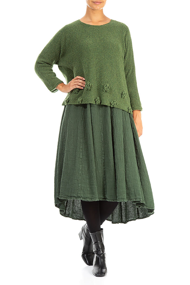 Flowers Dark Sage Wool Sweater 4