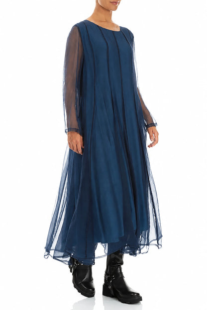 Flowing Azure Silk Chiffon Dress