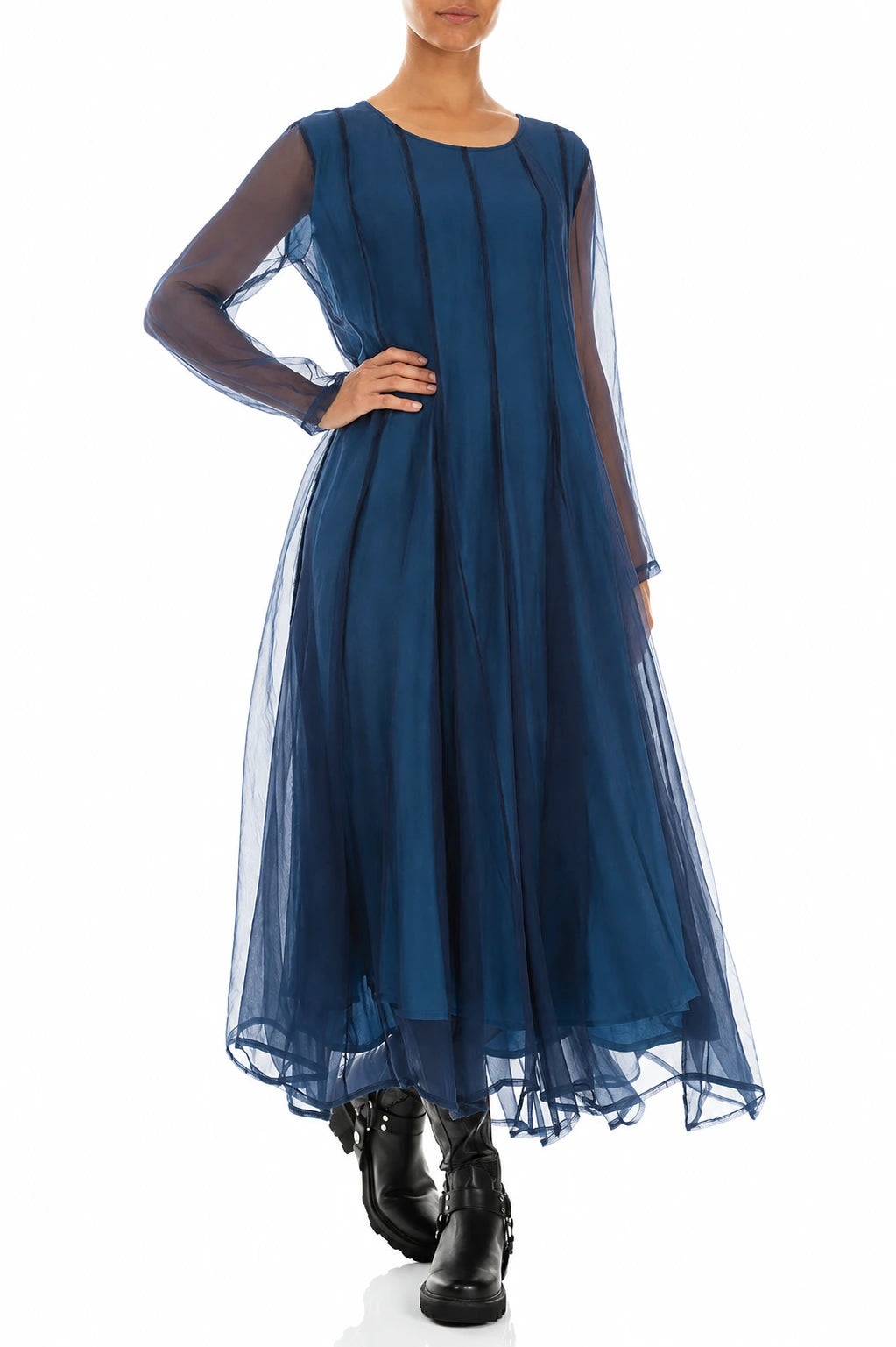 Flowing Azure Silk Chiffon Dress