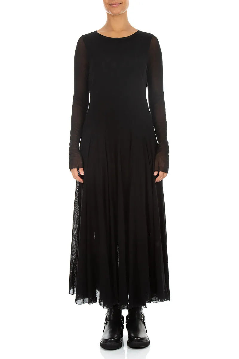 Flowing Black Mesh Soft Cotton Dress 1
