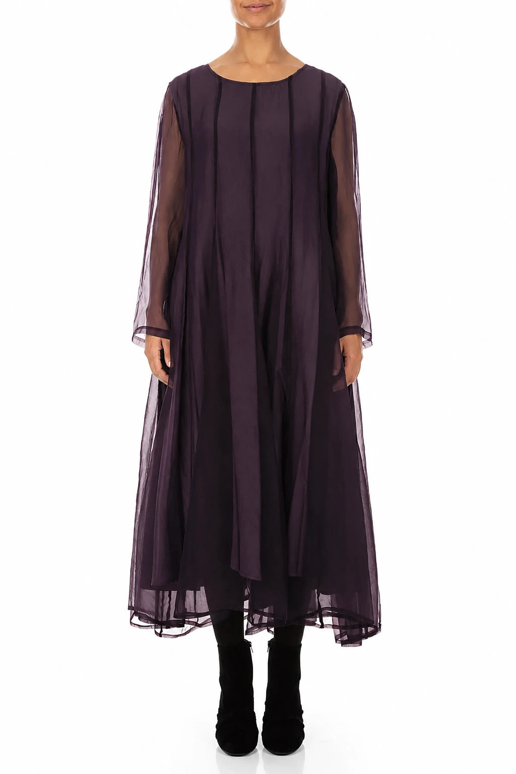 Flowing Deep Plum Silk Chiffon Dress 2