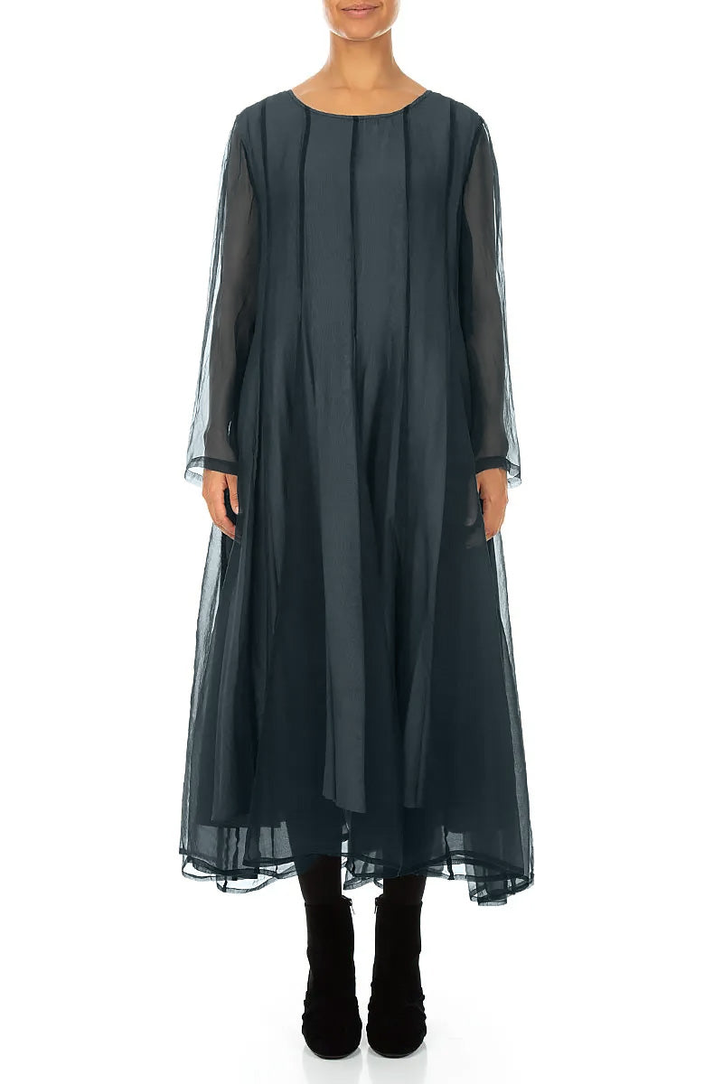 Flowing Deep Turquoise Silk Chiffon Dress 1