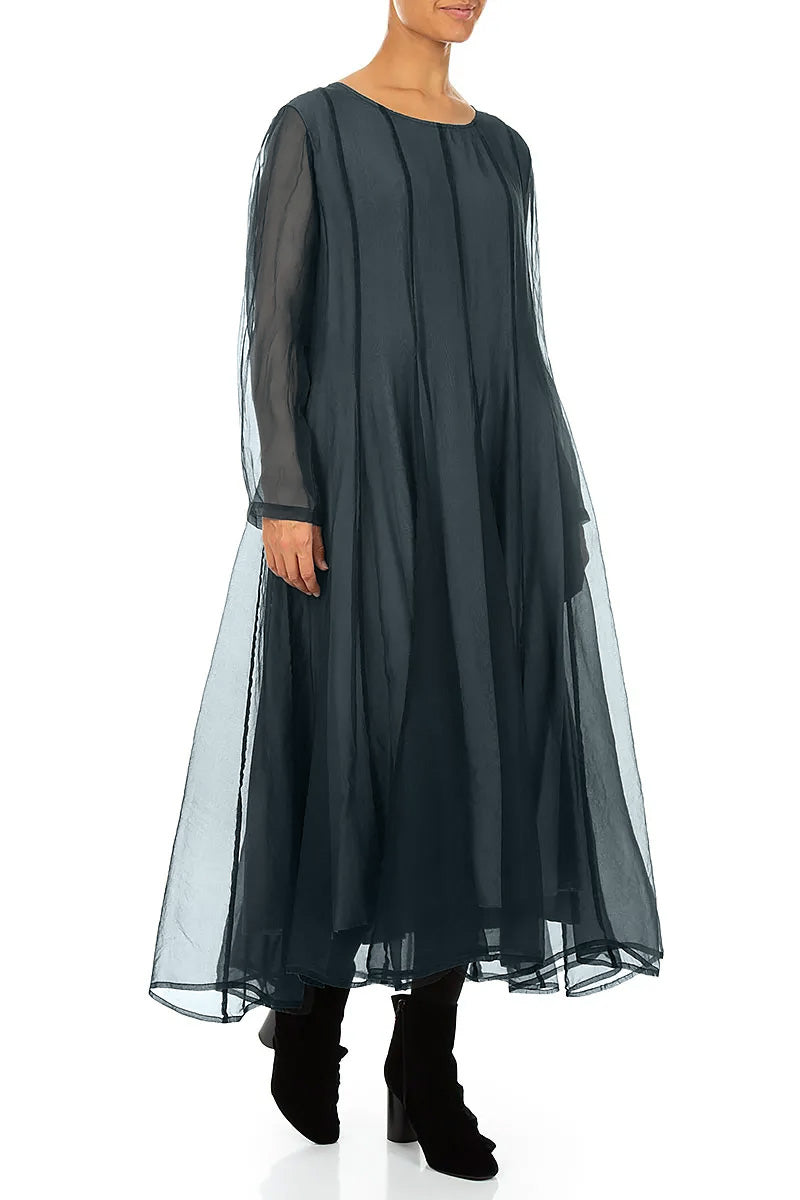Robe fluide en mousseline de Soie Turquoise profond