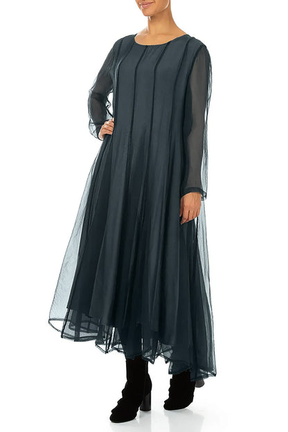 Robe fluide en mousseline de Soie Turquoise profond