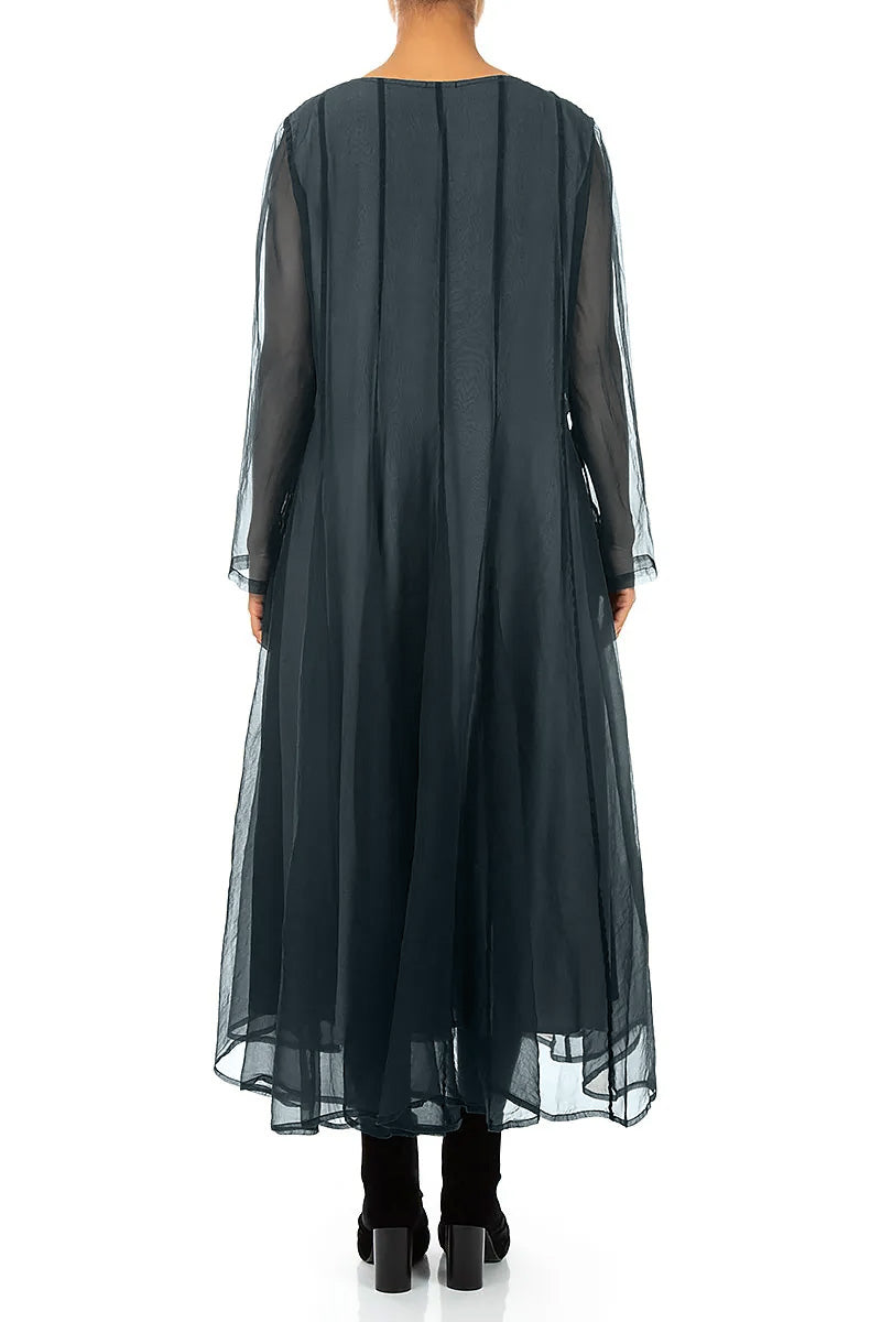 Robe fluide en mousseline de Soie Turquoise profond
