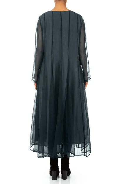 Robe fluide en mousseline de Soie Turquoise profond