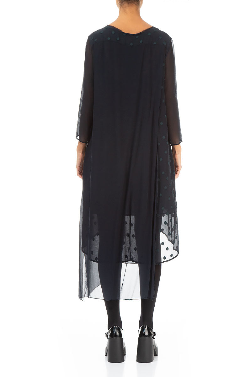 Flowing Dotty Dark Forest Silk Dress