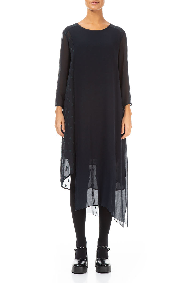 Flowing Dotty Dark Forest Silk Dress