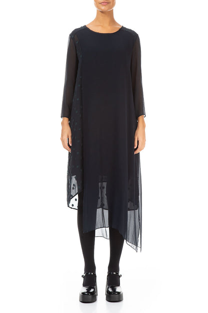 Flowing Dotty Dark Forest Silk Dress