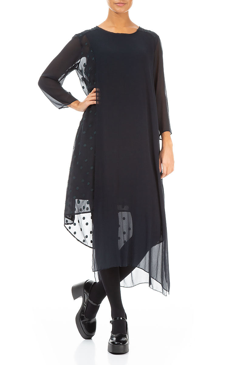 Flowing Dotty Dark Forest Silk Dress