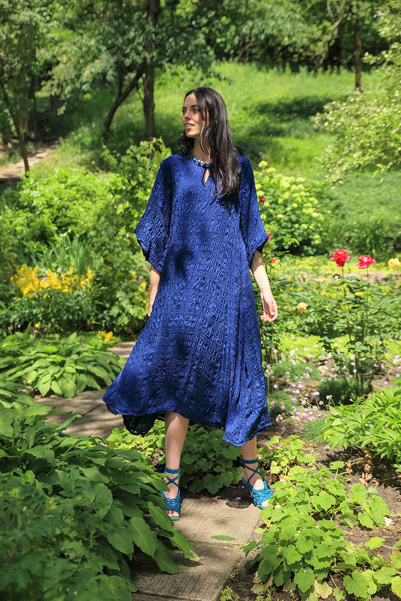 Flowing Navy Layered Silk Dress 7