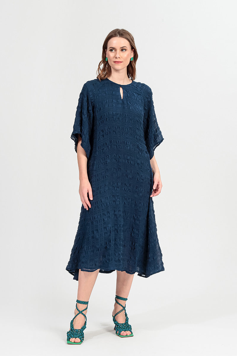 Flowing Navy Layered Silk Dress 6