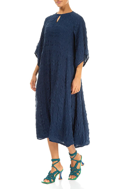 Flowing Navy Layered Silk Dress 3