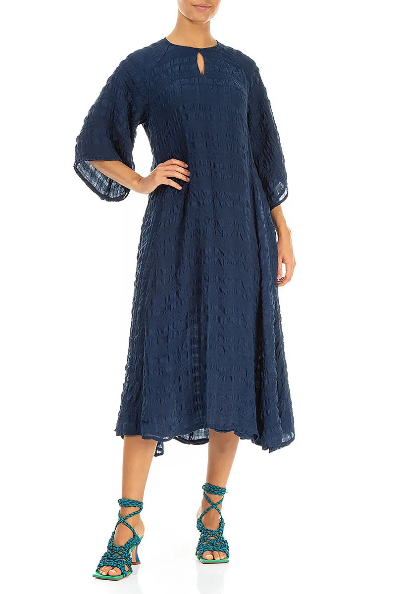 Flowing Navy Layered Silk Dress 4