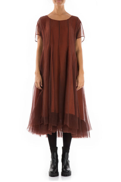 Flowy Rust Silk Chiffon Dress 1