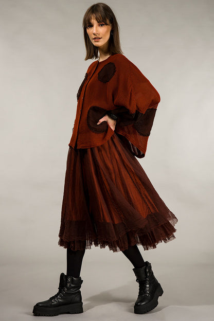 Flowy Rust Silk Chiffon Dress 6