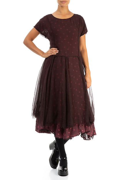 Flowy Dotty Burgundy Silk Chiffon Dress 4