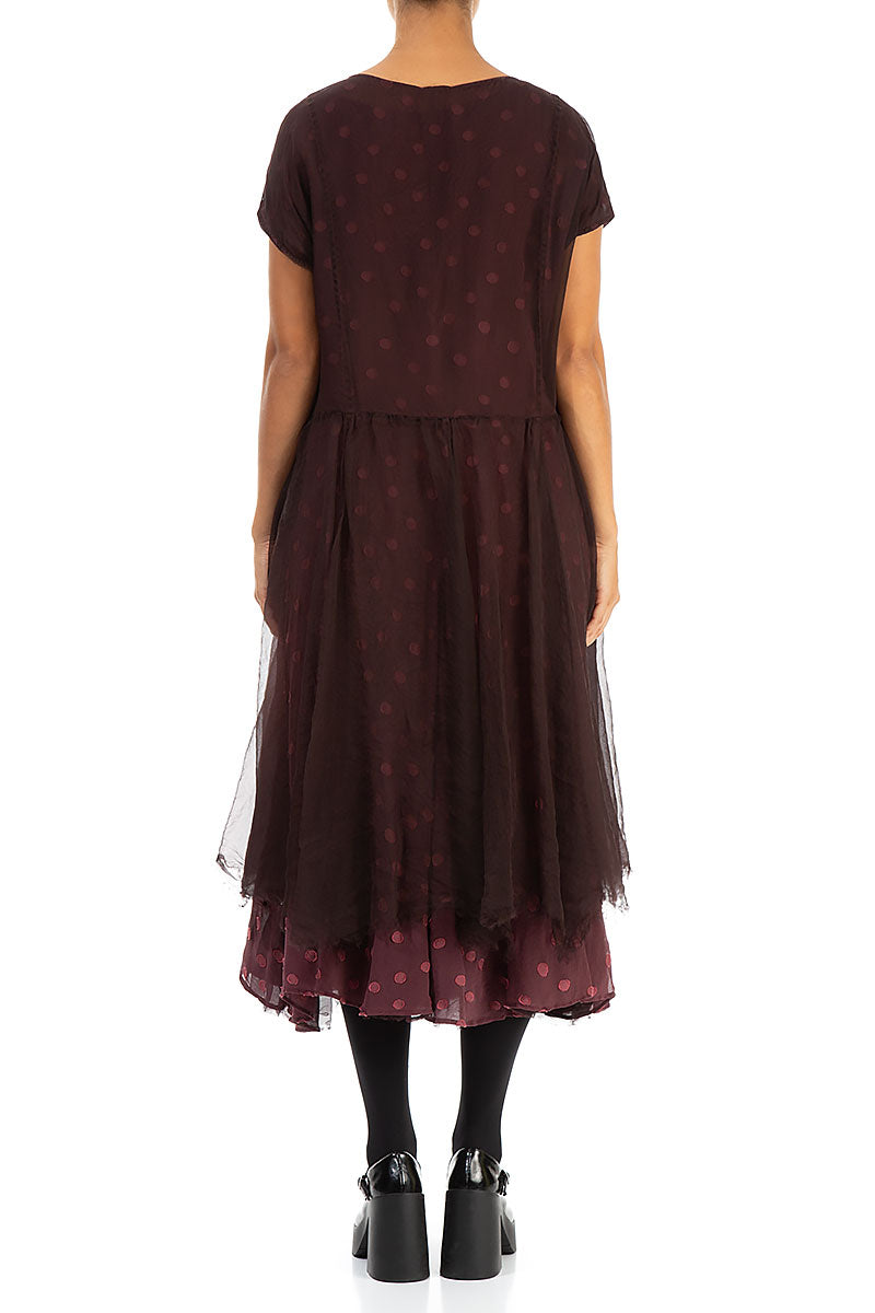 Flowy Dotty Burgundy Silk Chiffon Dress 2