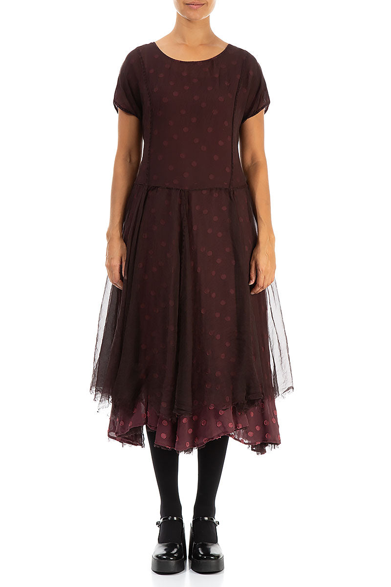 Flowy Dotty Burgundy Silk Chiffon Dress 1