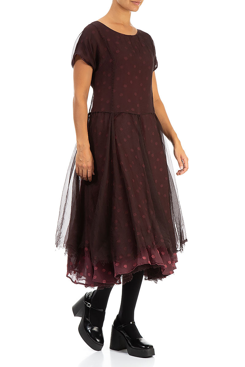 Flowy Dotty Burgundy Silk Chiffon Dress 3