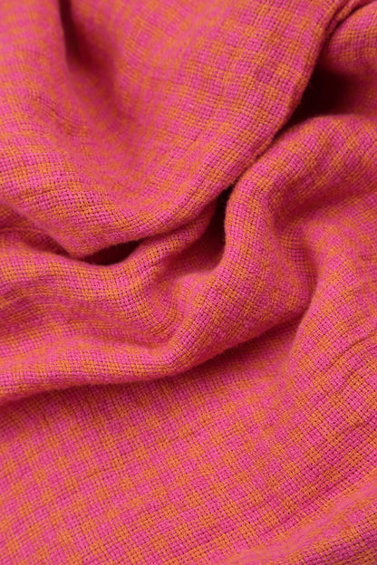 Frayed Edge Pink Orange Check Linen Jacket 5