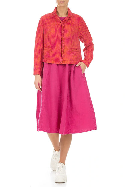 Frayed Edge Pink Orange Check Linen Jacket 4