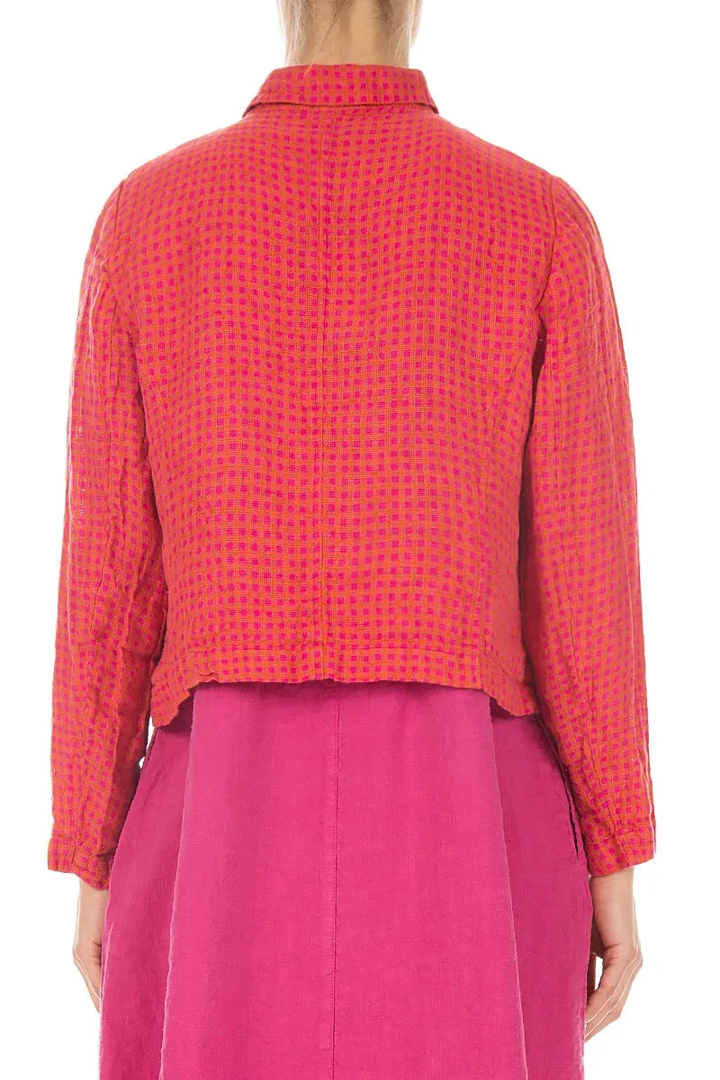 Frayed Edge Pink Orange Check Linen Jacket 2