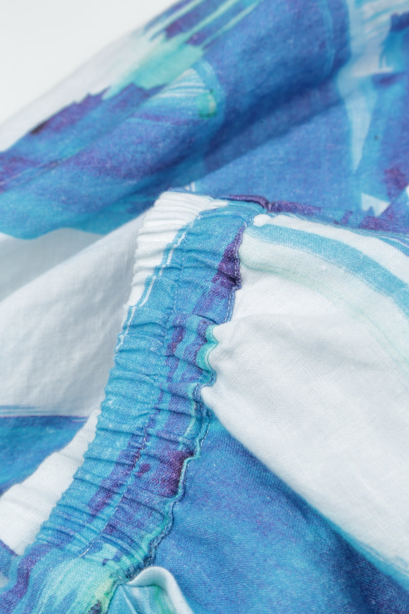 Frayed Hem Blue Brushstroke Linen Skirt 5