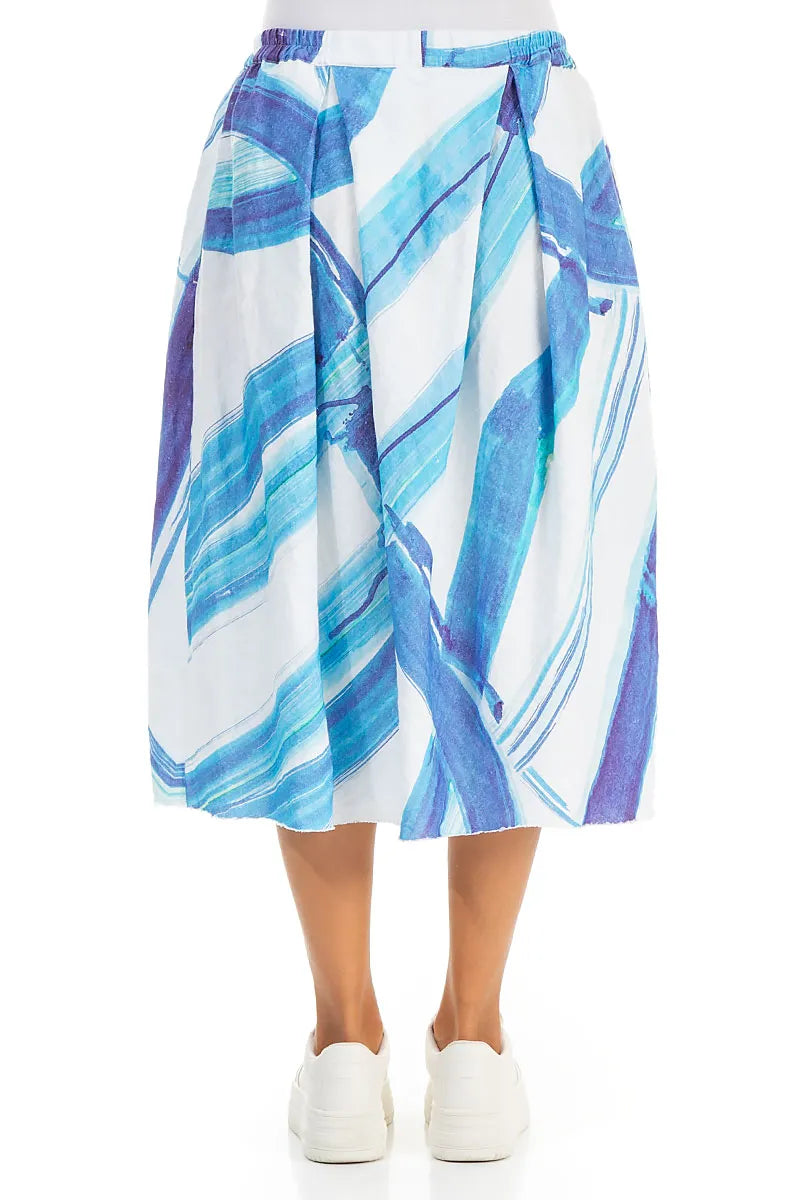 Frayed Hem Blue Brushstroke Linen Skirt 2