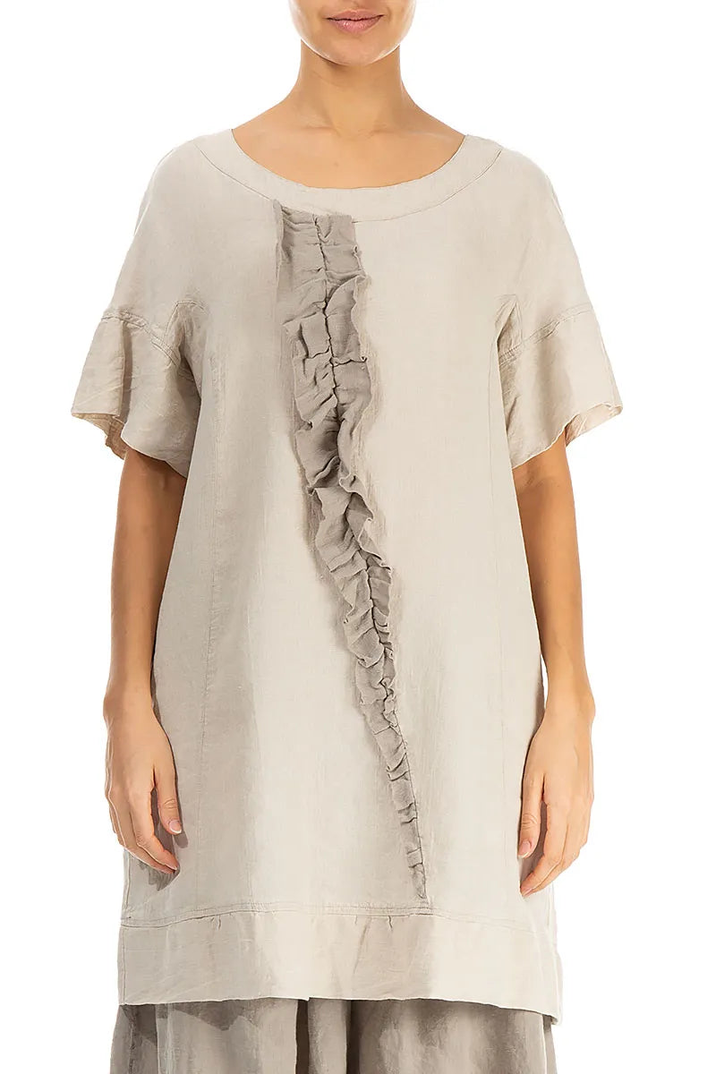 Frill Detail Natural Linen Tunic Dress 1