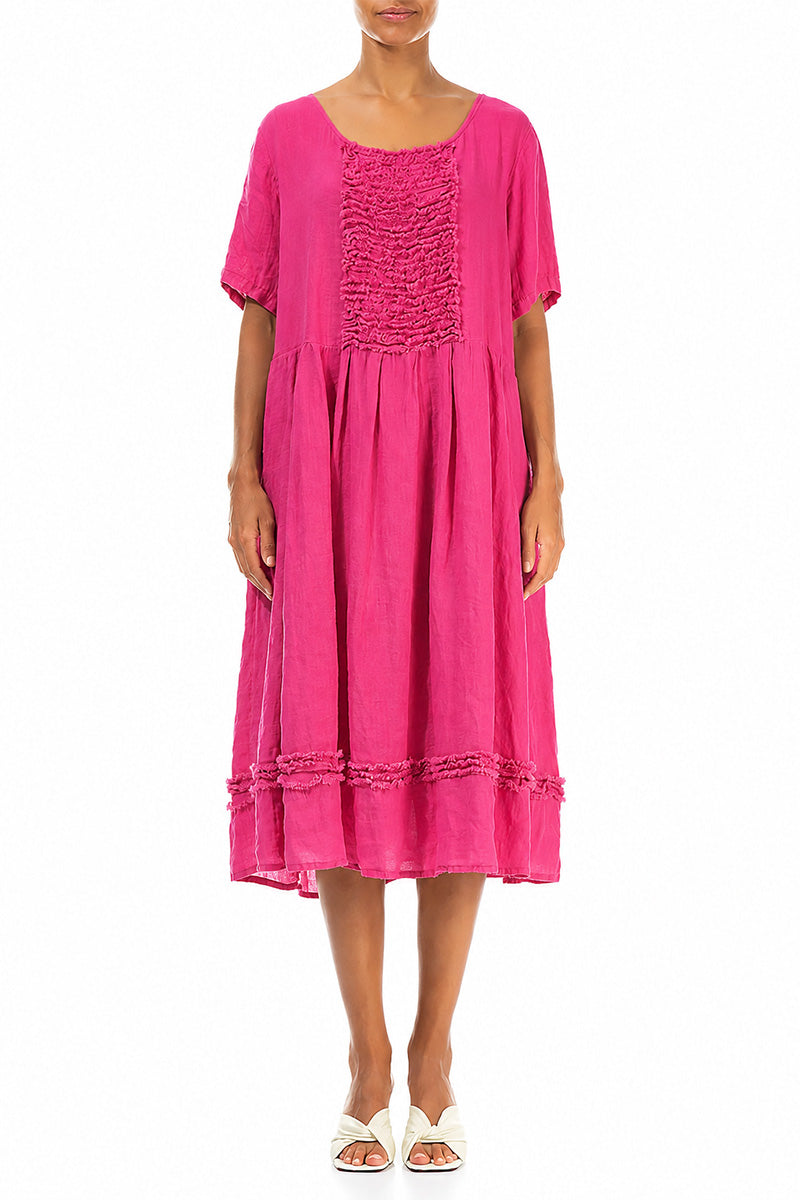 Frill Fuchsia Gauze Linen Dress 1