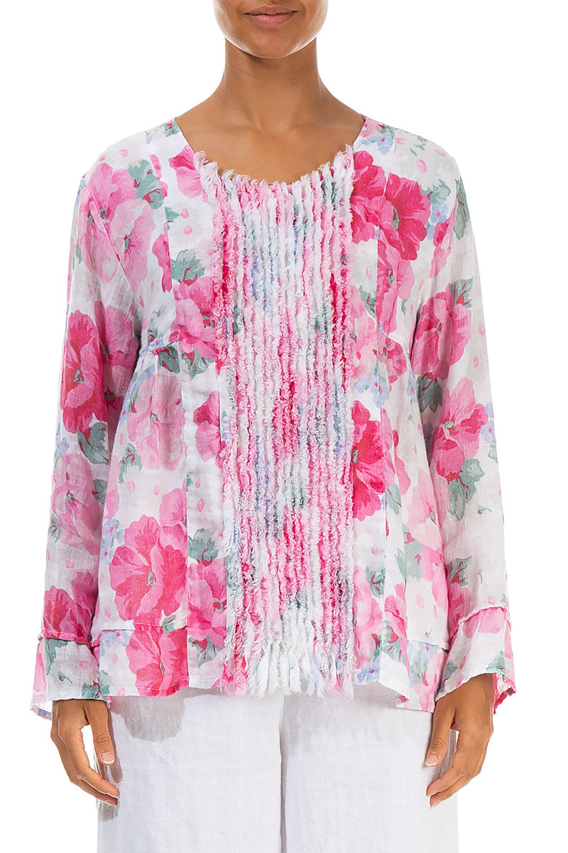 Frill Peony Blossom Gauze Linen Blouse 1