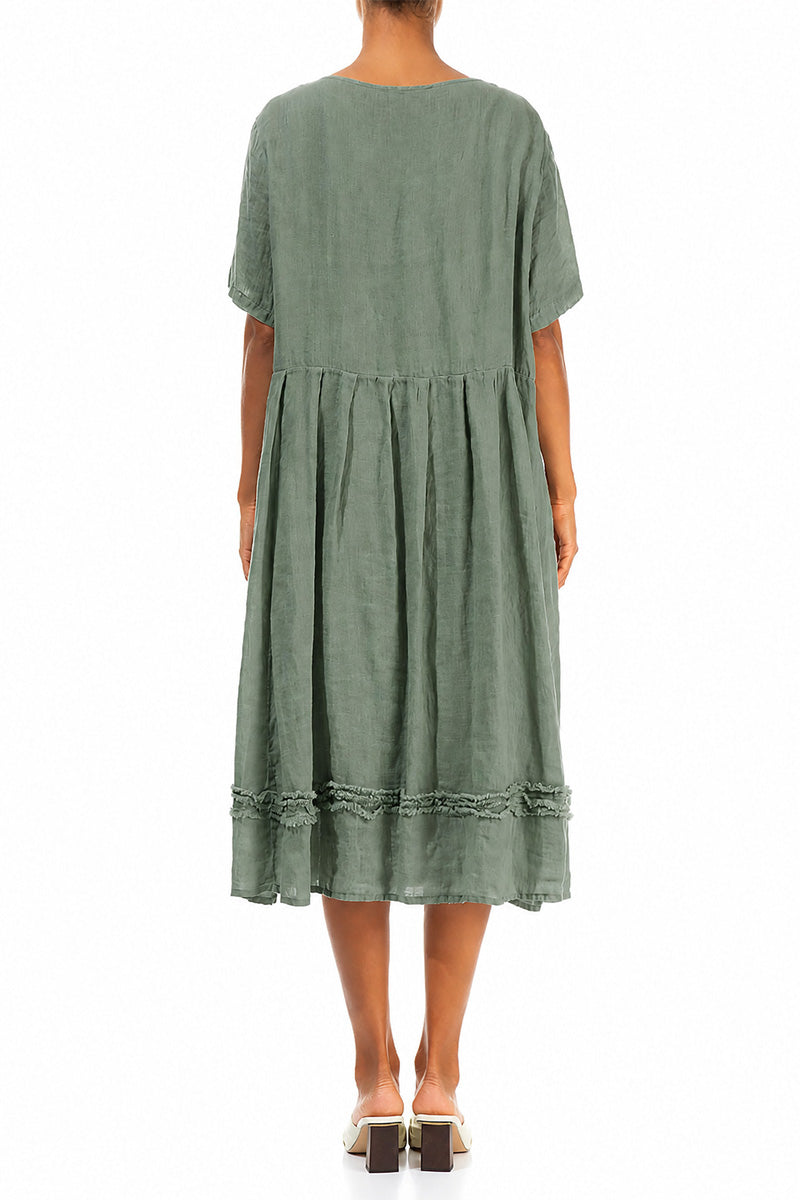 Frill Sage Gauze Linen Dress 2