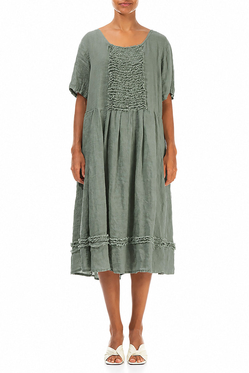 Frill Sage Gauze Linen Dress 1