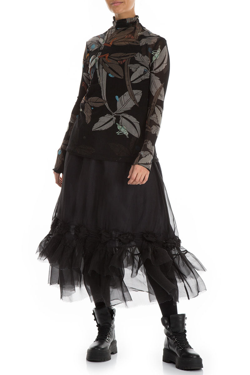Frilled Black Silk Chiffon Skirt 4