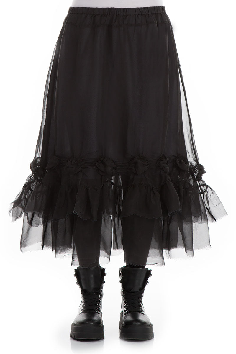 Frilled Black Silk Chiffon Skirt 1