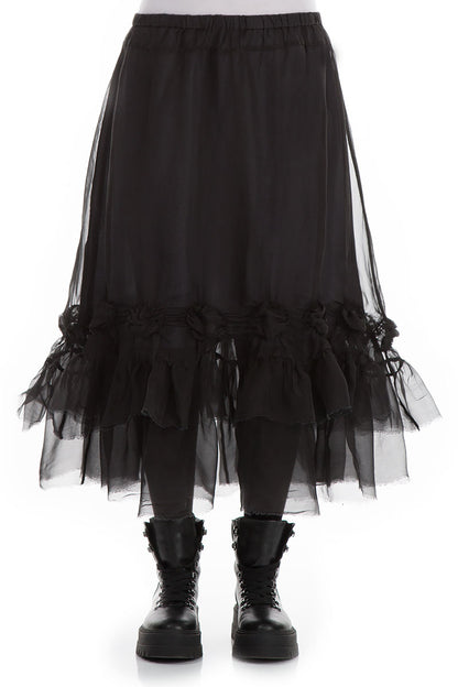 Frilled Black Silk Chiffon Skirt 1