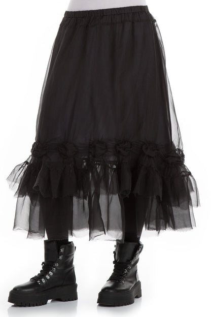 Frilled Black Silk Chiffon Skirt 3