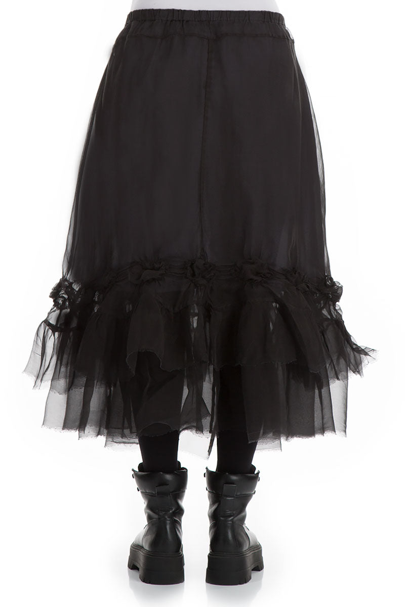 Frilled Black Silk Chiffon Skirt 2