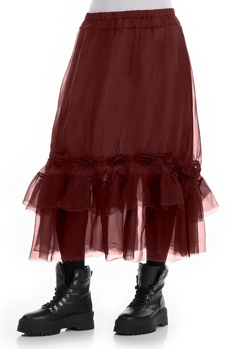 Frilled Burgundy Silk Chiffon Skirt