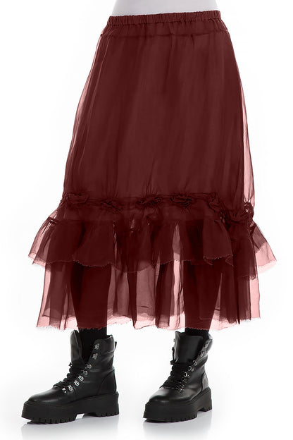 Frilled Burgundy Silk Chiffon Skirt