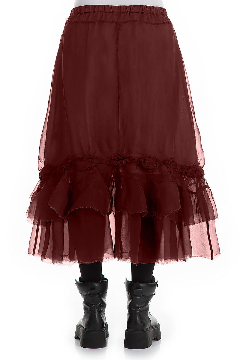 Frilled Burgundy Silk Chiffon Skirt