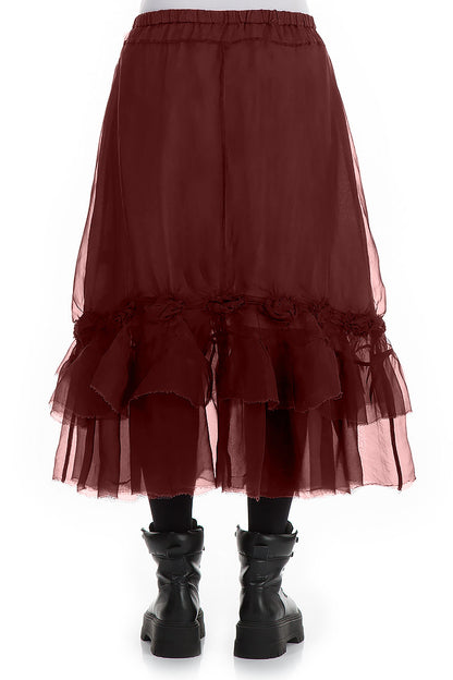 Frilled Burgundy Silk Chiffon Skirt