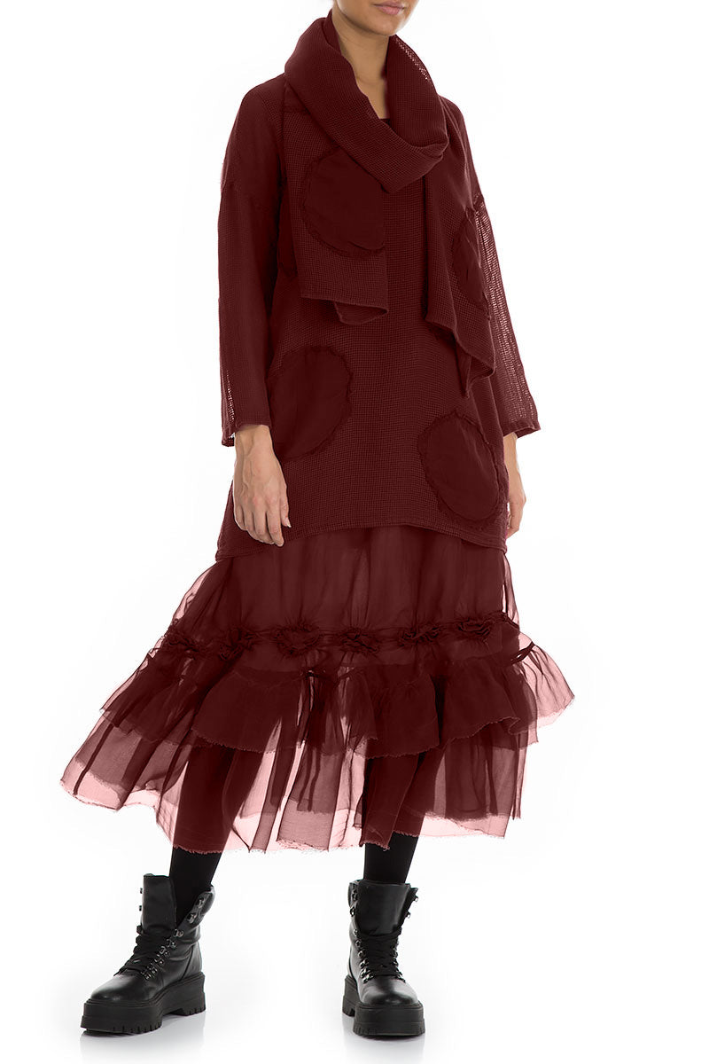 Frilled Burgundy Silk Chiffon Skirt