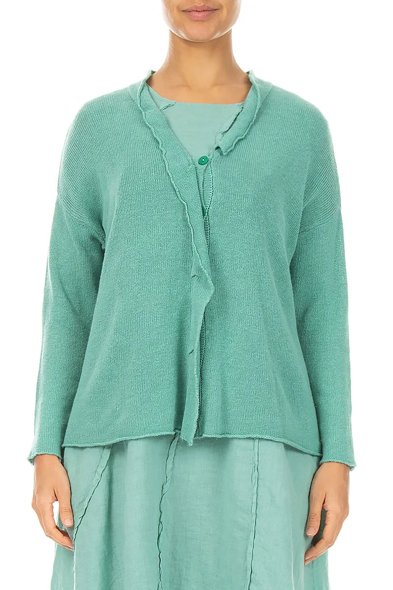 Frilled Neck Mint Linen Cardigan 1