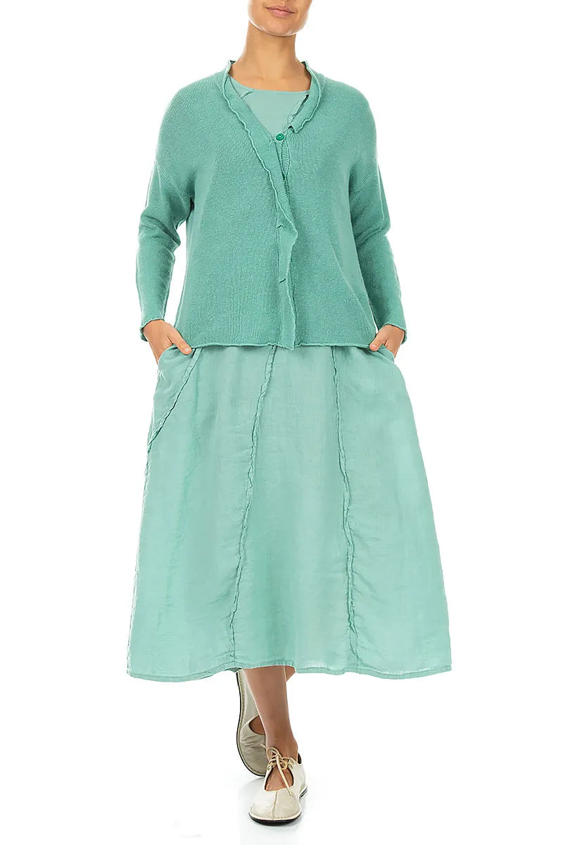 Frilled Neck Mint Linen Cardigan 4