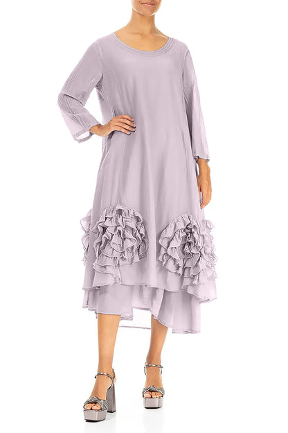 Frilly Flower Lilac Silk Cotton Dress 3